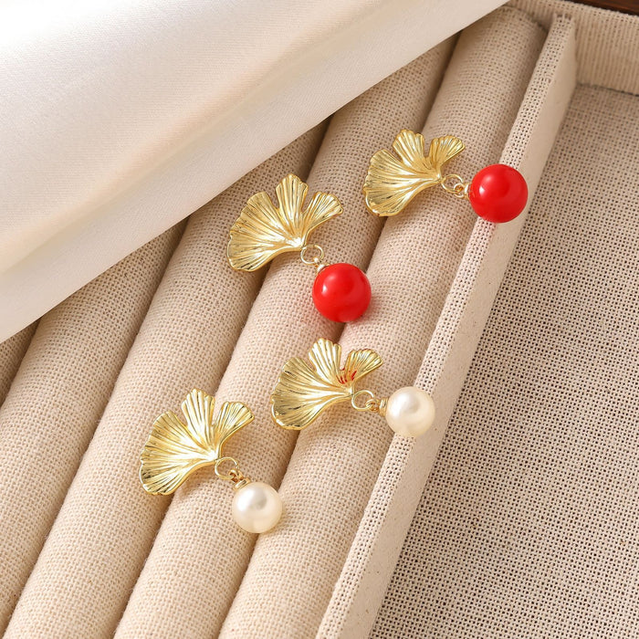 Wholesale Titanium Steel Ginkgo Leaf Delicate Earrings