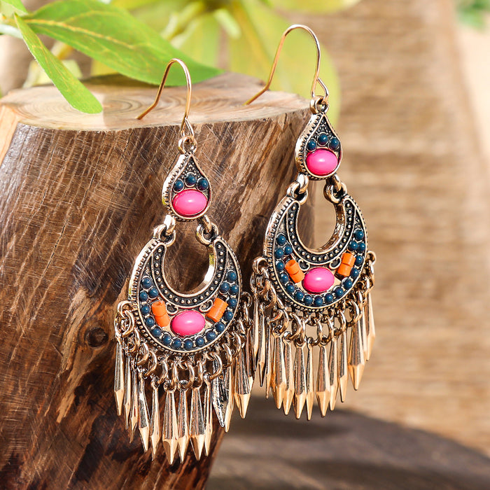 Wholesale Bohemian Tassel Geometric Drop Earrings Electroplated Zinc Alloy Jewelry Accessory MOQ≥2