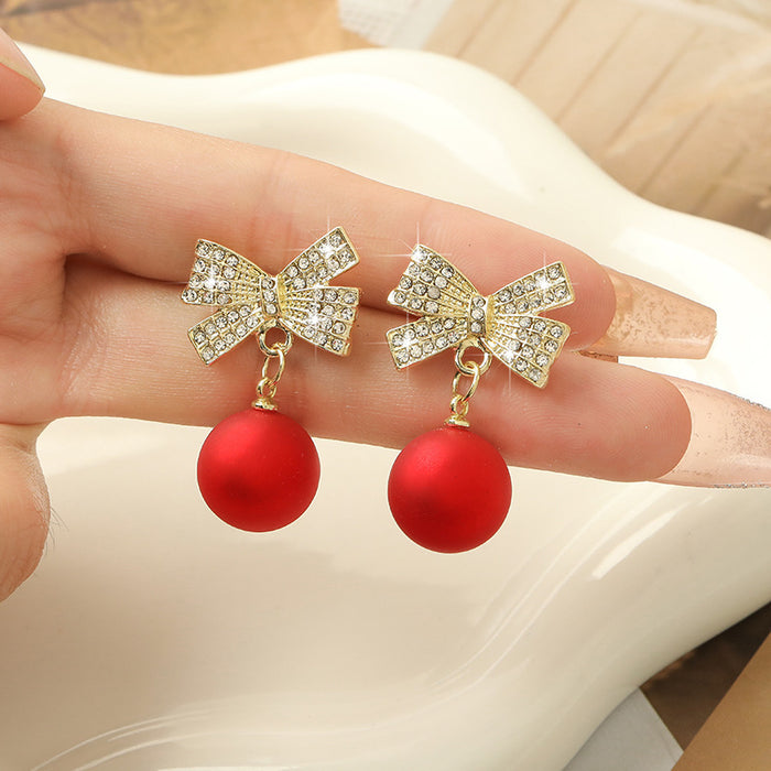 Wholesale Silver needle red pearl studded diamond earrings, niche design, light luxury earrings wholesale