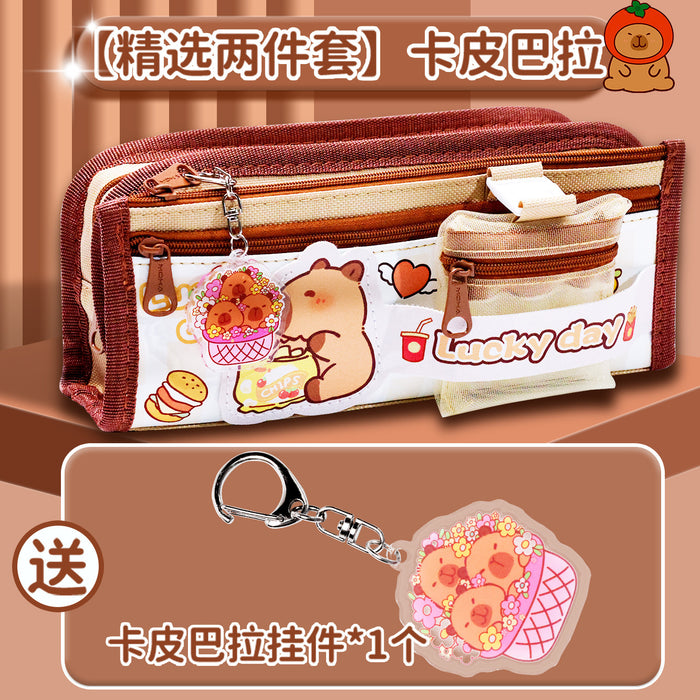 Wholesale Canvas Pencil Case for Girls Large Capacity Double Layer Casual School Gift