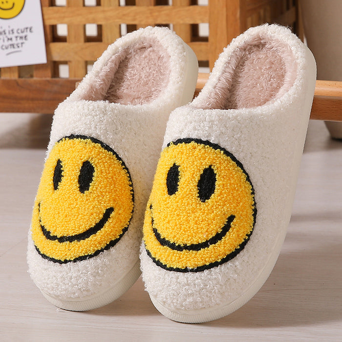 Wholesale Winter cute cartoon smiley face home cotton slippers wholesale home fur slippers women couple warm slippers indoor