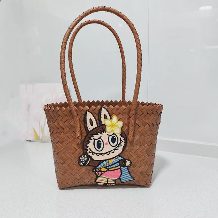 Wholesale Cartoon Woven Bag Large Capacity Work Bag Hand Woven Vegetable Basket Handbag