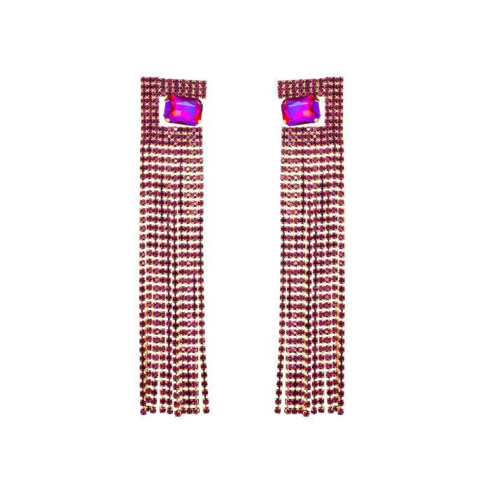 Wholesale earrings light luxury style super fairy colored diamond long claw chain rhinestone tassel earrings