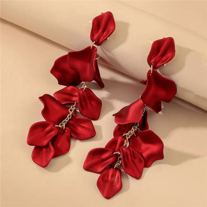 Wholesale Rose petal long tassel earrings with fashionable and elegant temperament, high-end and environmentally friendly earrings for women