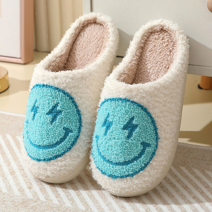 Wholesale Winter style lightning smiley face cotton slippers for women indoor home non-slip home autumn and winter warm slippers