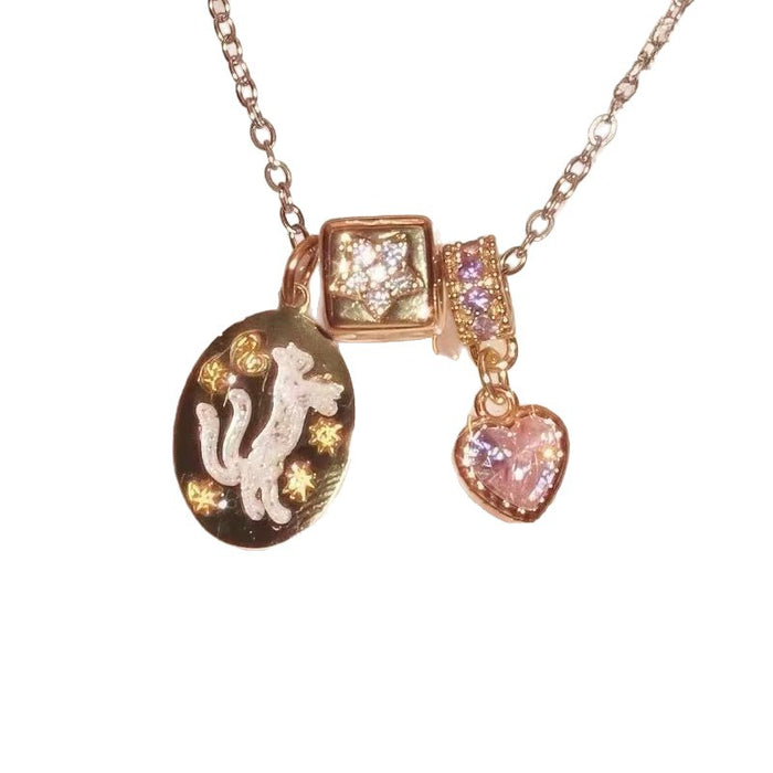 Wholesale Sweet Star Cat Guardian Angel Pendant Necklace with Diamond Sparkling Versatile Simple Necklace