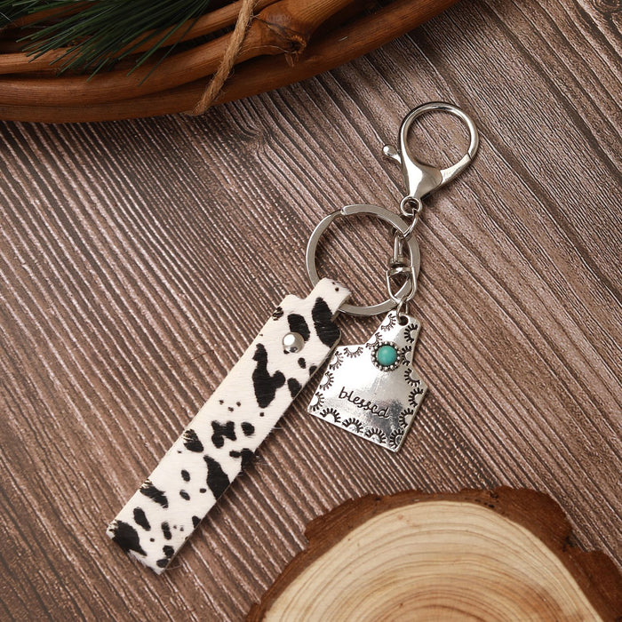 Wholesale Western Cowboy Style Genuine Leather Horsehair Gold Print Keychain MOQ≥2