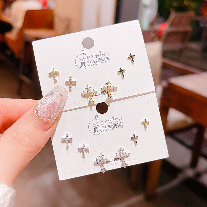 Wholesale Zircon Cross Pairs of Earrings Silver Needles Earrings Earrings
