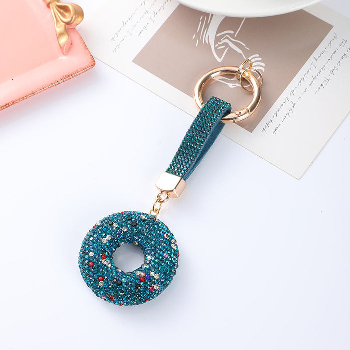Wholesale Diamond-studded donut clay keychain,  rhinestone rope car key chain