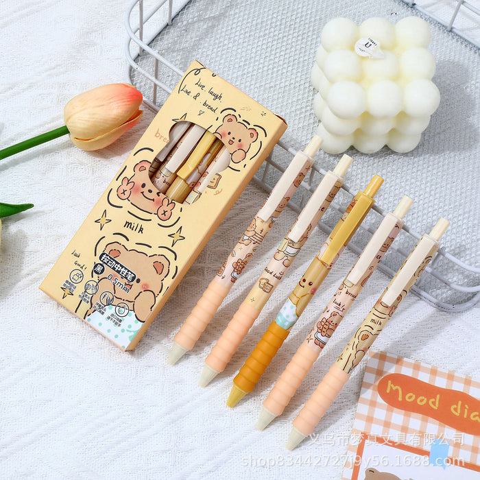 Wholesale 5pcs/ box Cartoon Black Pen Bear ST Quick-drying Brush Pen Strawberry Bear Press Gel Pen Super Cute Test Pen