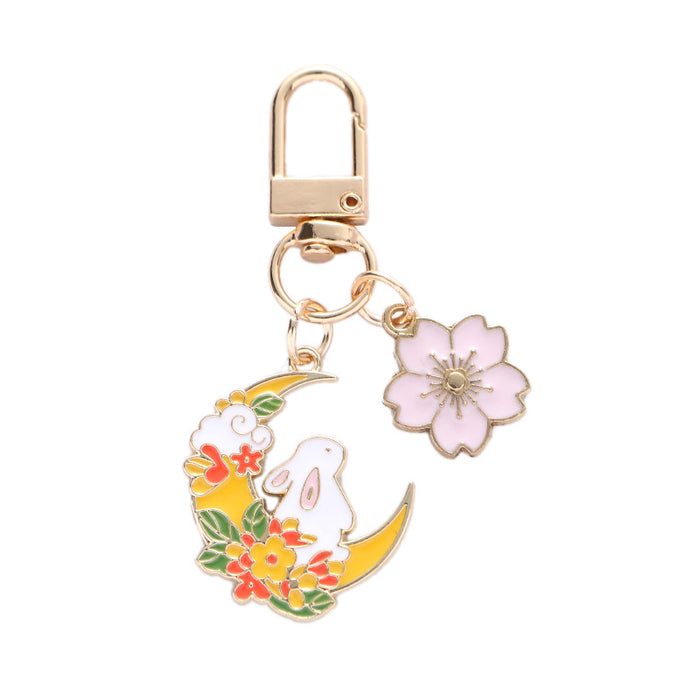 Wholesale Cherry Blossom Cute Moon Rabbit Pink Metal Keychain Bag Decoration