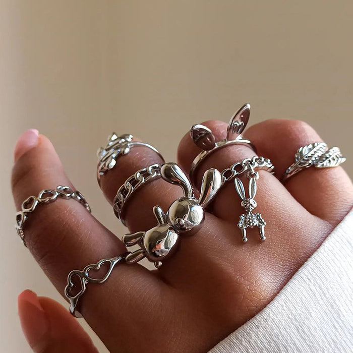 Wholesale Handmade Cute Earring Set of 8 Fashion Alloy Love Ring Leaves