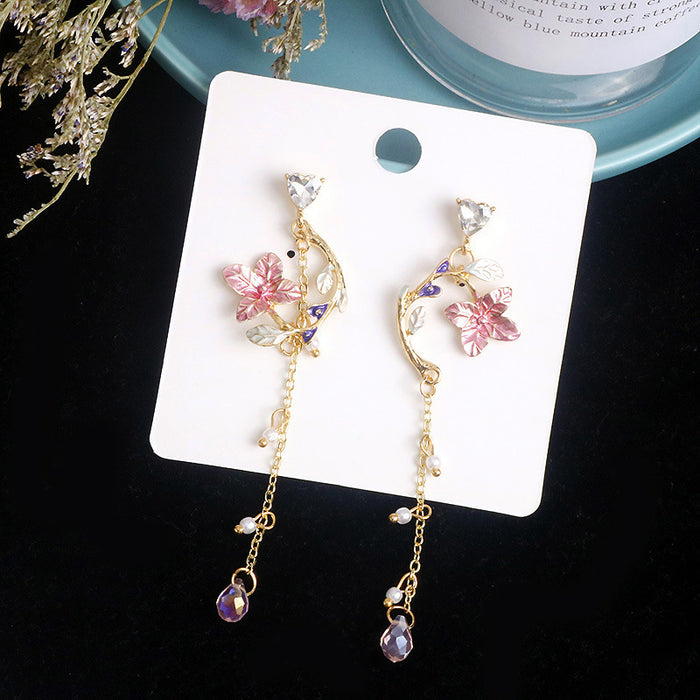Wholesale Temperament flower earrings asymmetrical long earrings