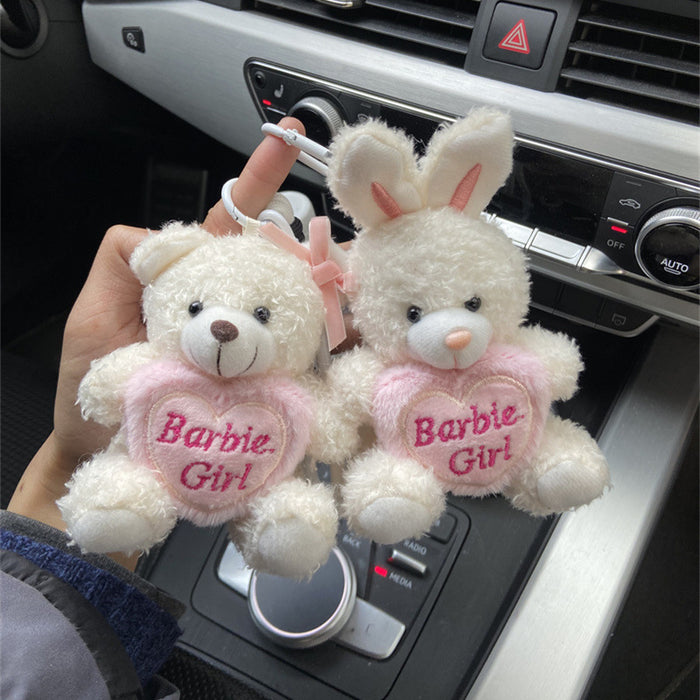 Wholesale White Rabbit Teddy Bear Bow Barbie Love Plush Car Keychain Bag Pendant