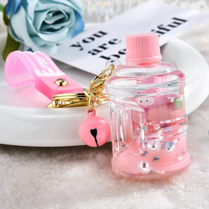 Wholesale Quicksand Bottle Cartoon Kitten Keychain