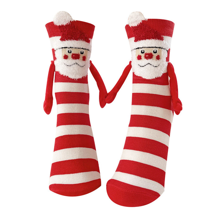 Wholesale Christmas magnetic hand-holding socks women' s cotton socks couple mid-calf length socks New Year gift socks