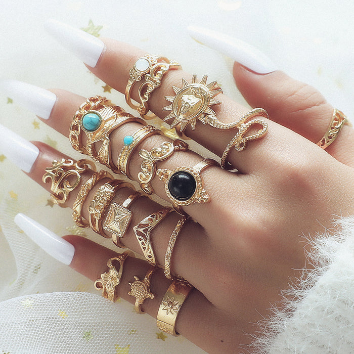 Wholesale Turquoise Snake-shaped Turtle 19-piece Set Rings