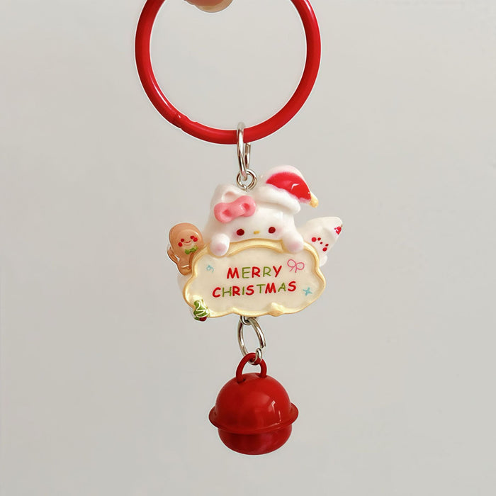 Wholesale Cartoon Cat Christmas Design Resin Keychain Bell Charm Cute Bag Charm Gift