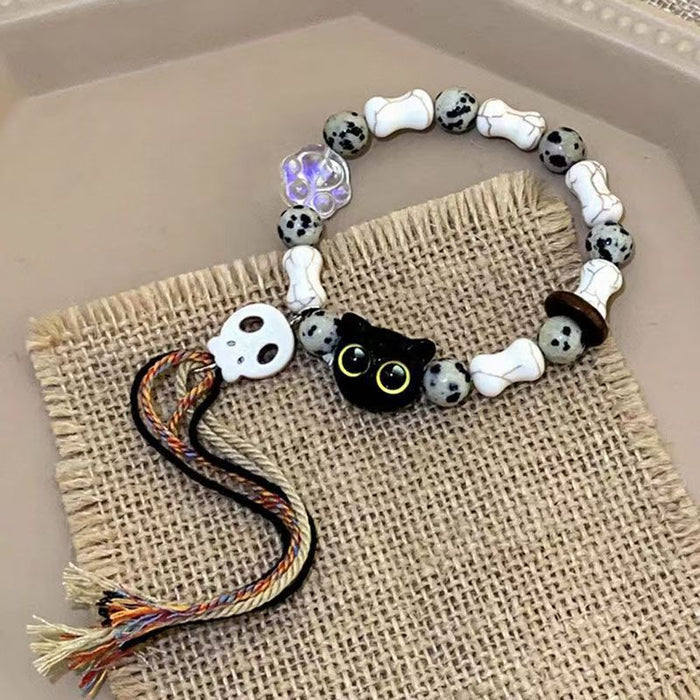 Wholesale Skull Cat Ceramic Woven Brace Sense Sweet Chinese Style Tassel Color Bracelet Jewelry