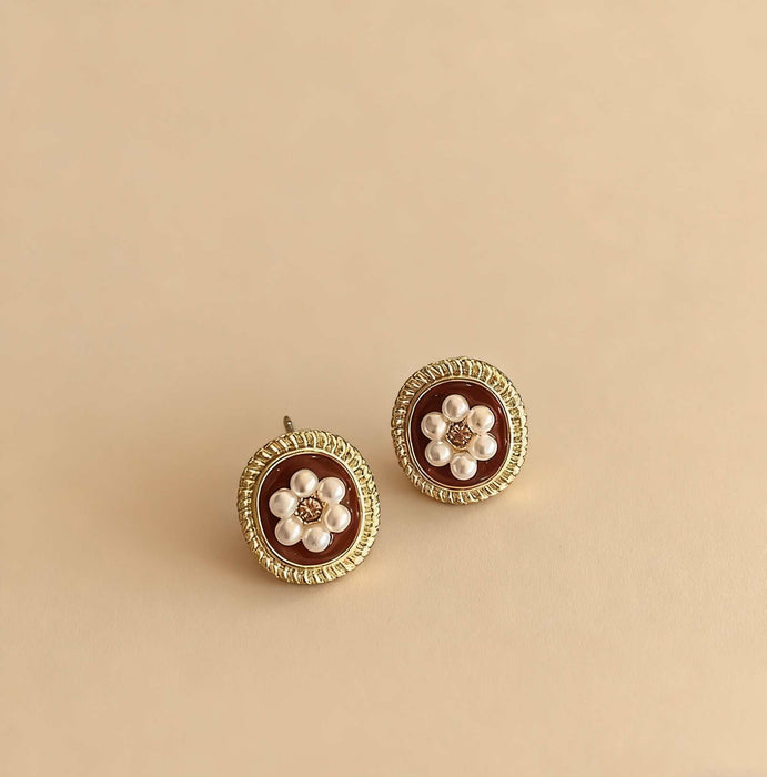 Wholesale Burgundy vintage floral heart stud earrings
