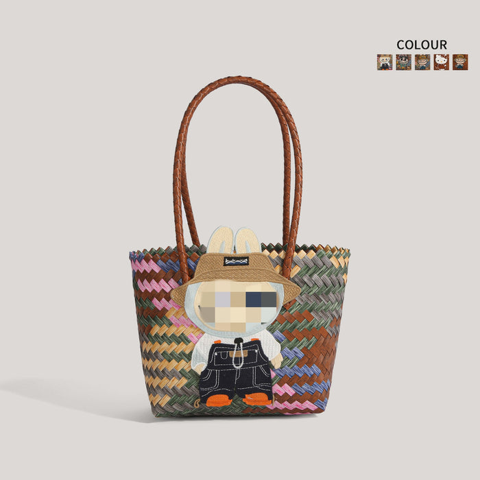 Wholesale  Summer Cartoon Woven Bag Large Capacity Work Bag Hand Woven Vegetable Basket Women' s Shoulder Bag