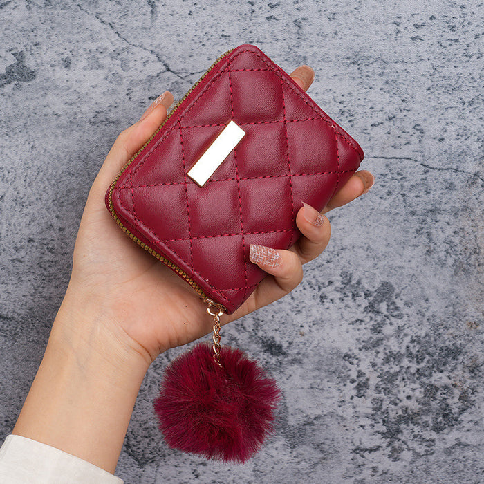 Wholesale Urban simple style coin purse card bag rhombus fur ball mini bag women' s bag