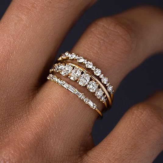 Wholesale Minimalist Broken Diamond Sparkling Zircon Versatile Genuine Gold Plated 4-piece Set Finger Ring Wholesale