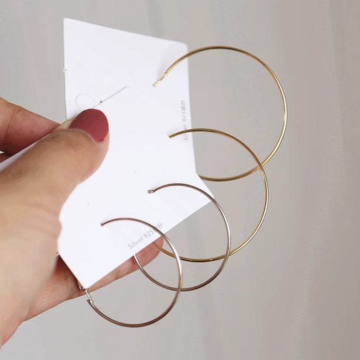 Wholesale Silver needle circle large ear ring plain ring earrings with versatile temperament