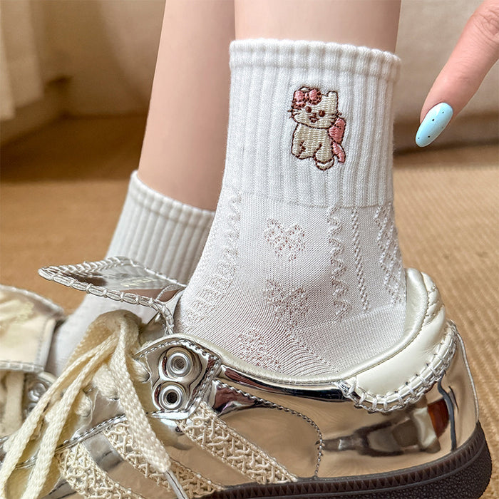 Wholesale Socks with cartoon striped embroidery, mid tube cotton socks, versatile socks