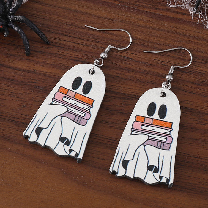 Wholesale  book ghost earrings wooden gothic style double-sided earrings  book lovers gift