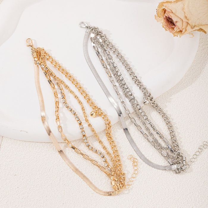 Wholesale Jewelry alloy multi-layer stacked bracelet, personalized and niche diamond inlaid bracelet