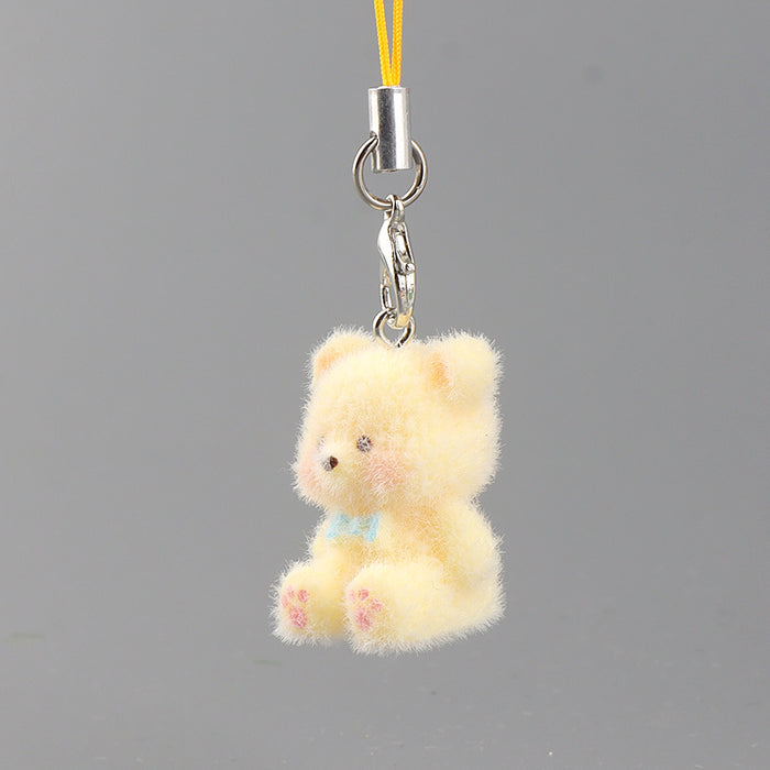 Wholesale Resin flocked colorful 3D bear phone charm,  cute and creative cartoon keychain