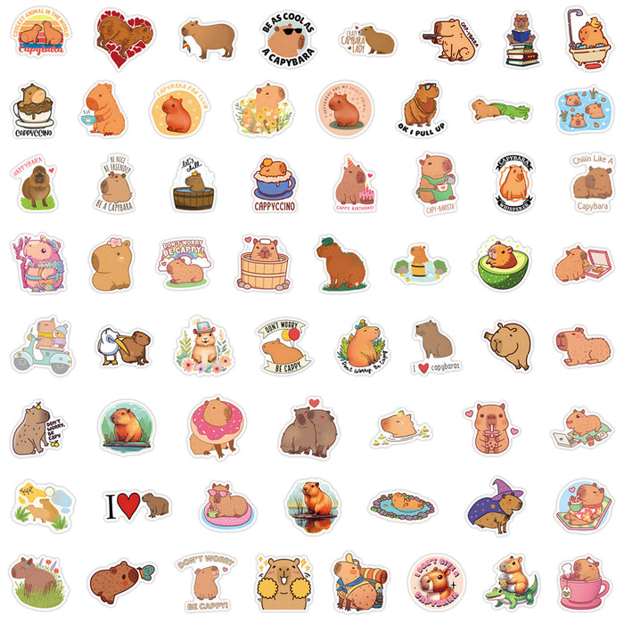 Wholesale 60pcs Cartoon Capybara Stickers Children' s Graffiti  Luggage Skateboard Mobile Phone Waterproof Sticker