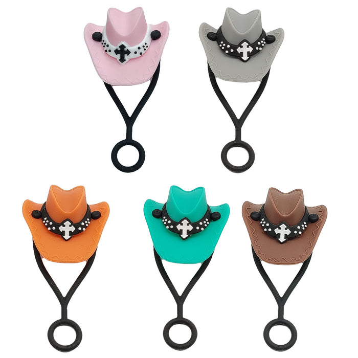 Wholesale 20pcs Food Grade Silicone Straw Dust Plug  Straw Cover Cowboy Hat Straw Cap