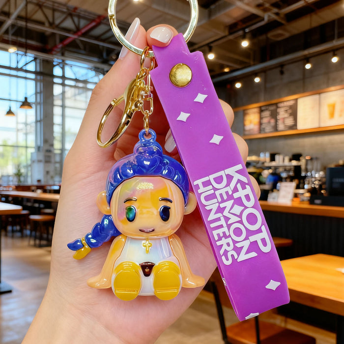 Wholesale K-POP Electroplated Cute Cartoon Character Sitting Silicone Keychain