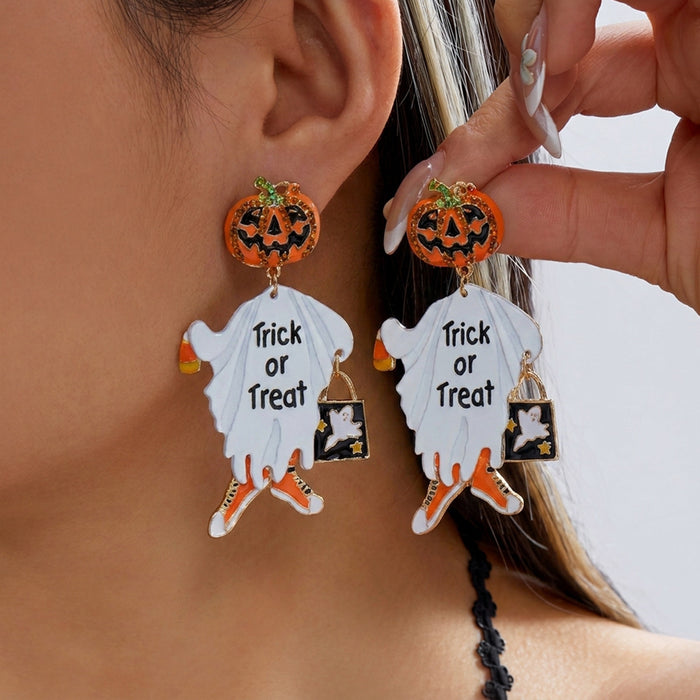 Wholesale Trendy Pumpkin Earrings for Women Alloy Rhinestone Asymmetrical Tassel Dangle Fashion Jewelry