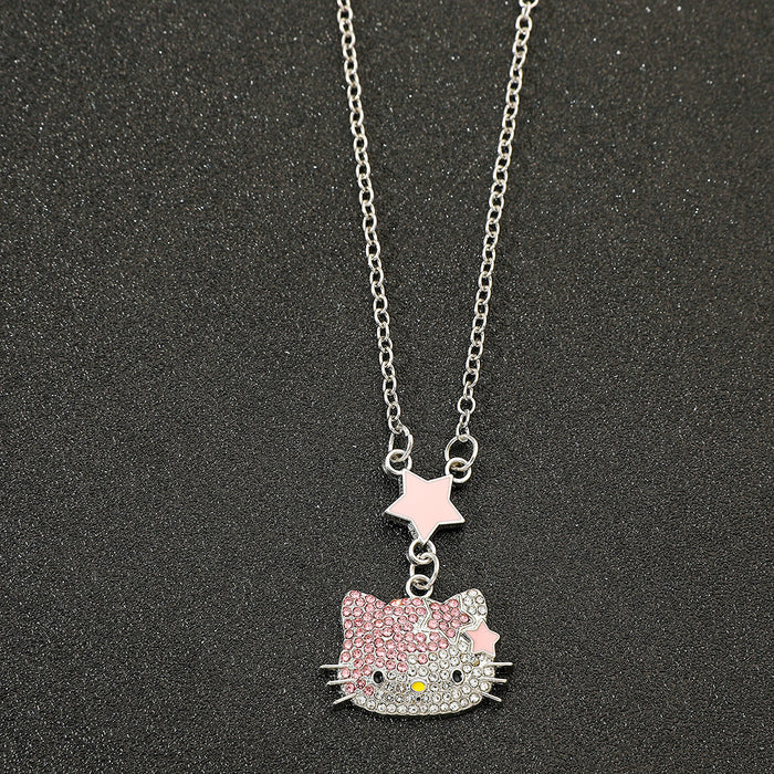 Wholesale Cartoon cat necklace pendant rhinestone enamel jewelry