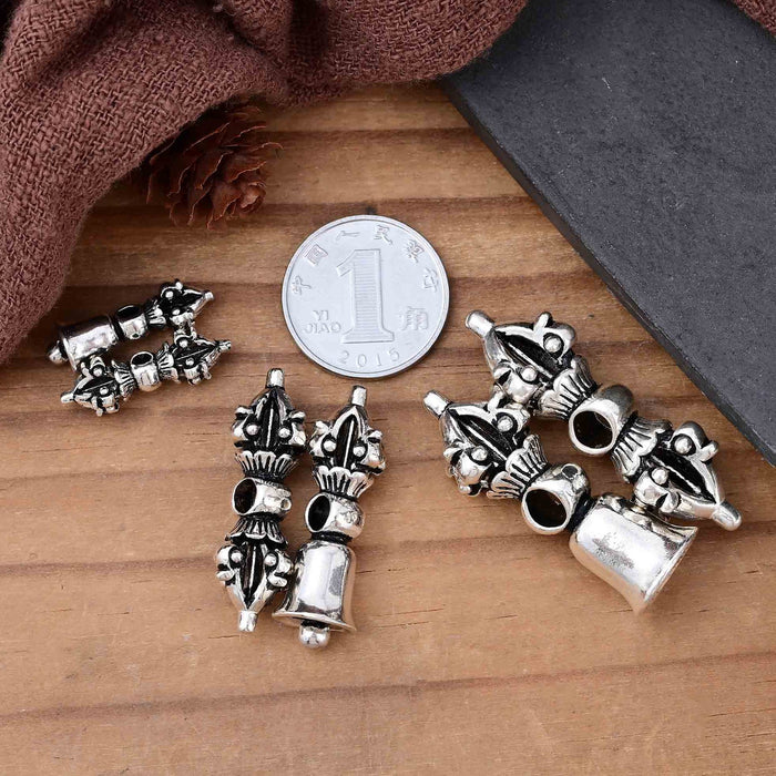 Wholesale Pure silver diamond bell pestle, Thai silver partition beads, retro cultural toys, DIY braided rope, handmade jewelry accessories