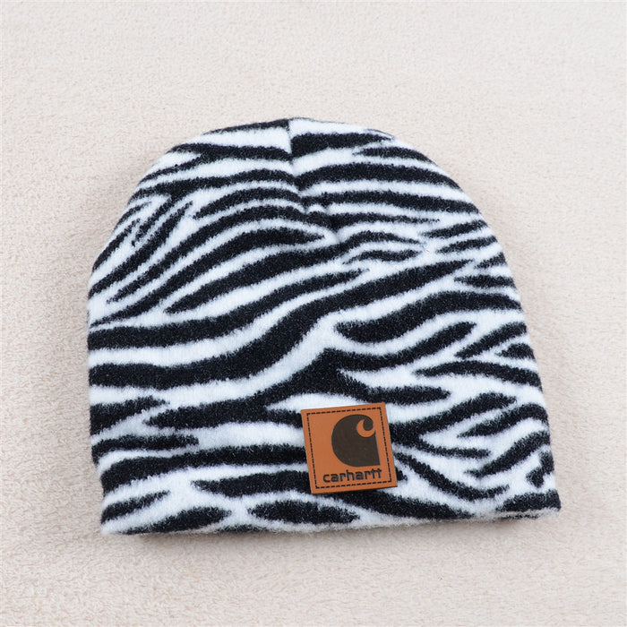 Wholesale Pullover Knitted Hat Crystal Velvet Black and White Leopard Print Cow Print JDC-HT-KuT002