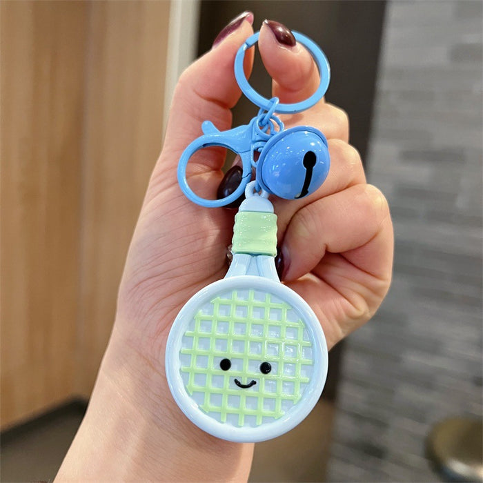 Wholesale 5 PCS Cute PVC cartoon colorful tennis racket keychains with bell