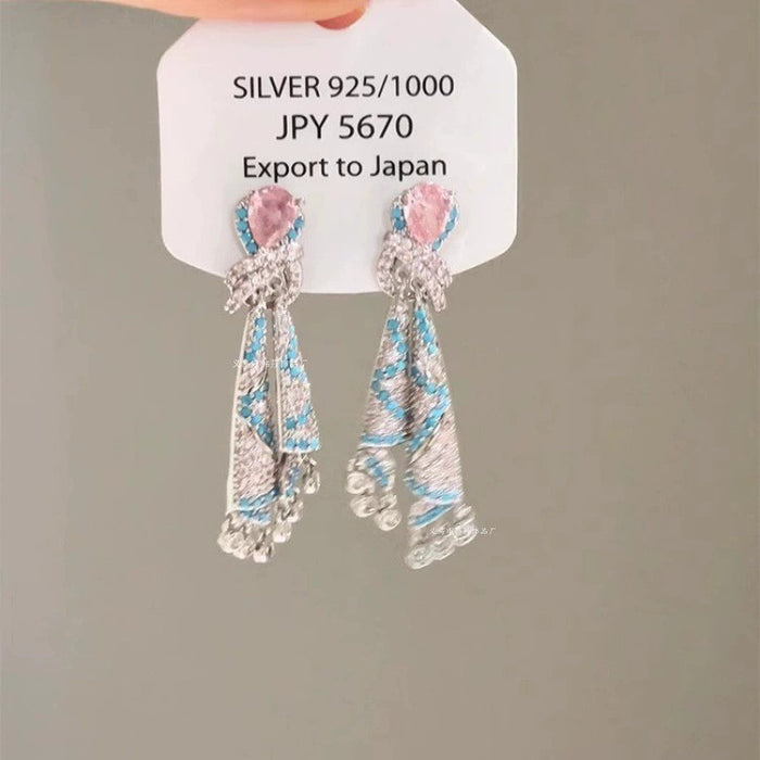 Wholesale Exaggerated Silver Long Metal Tassel Hoop Earrings