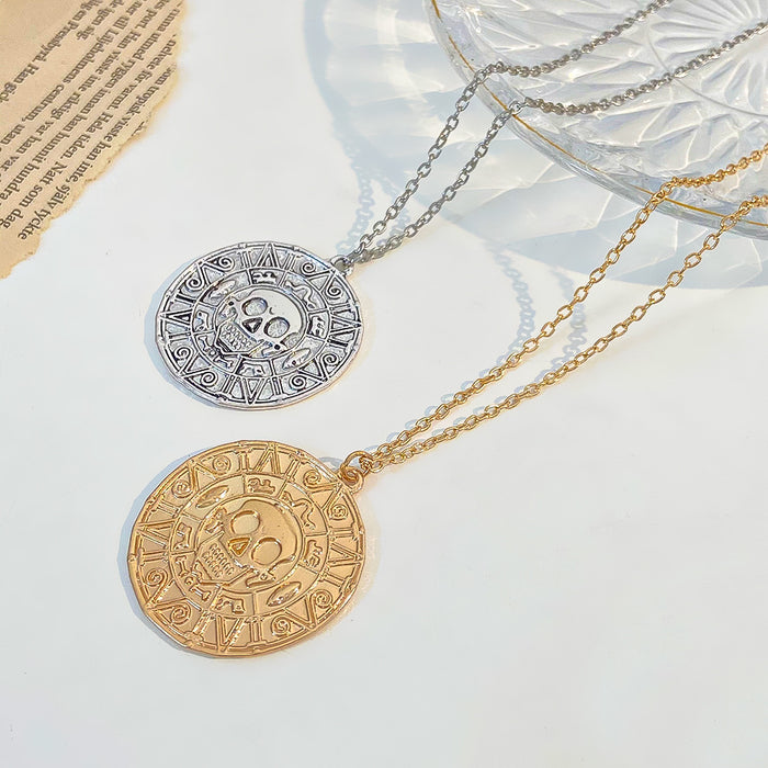 Wholesale Necklace Aztec Gold Coin Chain Men's Skull Necklace Pendant