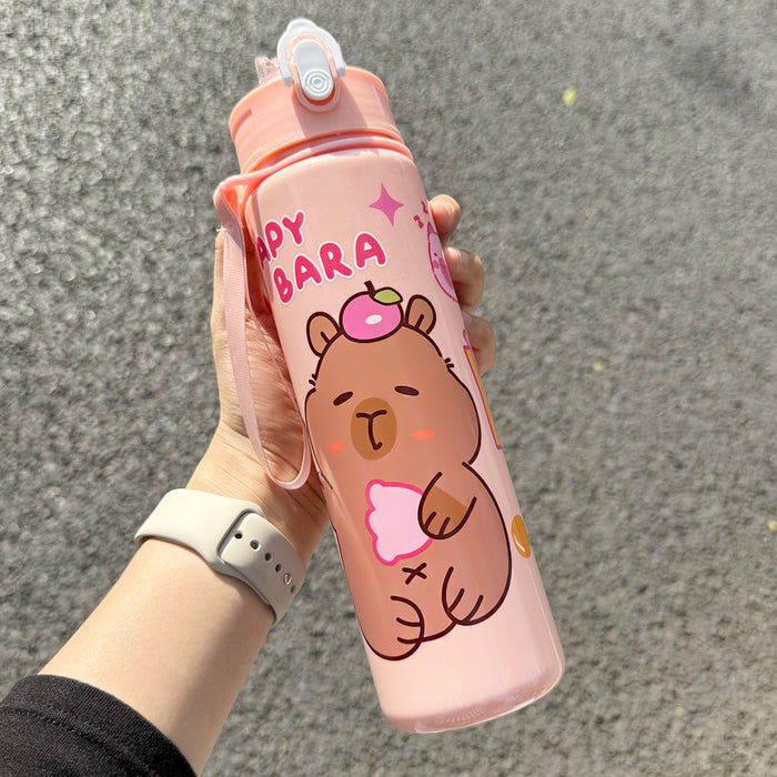 Wholesale  Straw Water Cup Cute Children' s Straw Cup Student Portable Cartoon Water Cup with Lanyard