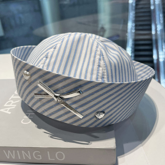 Wholesale Cute Cat Hat Bowknot Rhinestone Bucket Hat Millennial  Flap Navy Beret