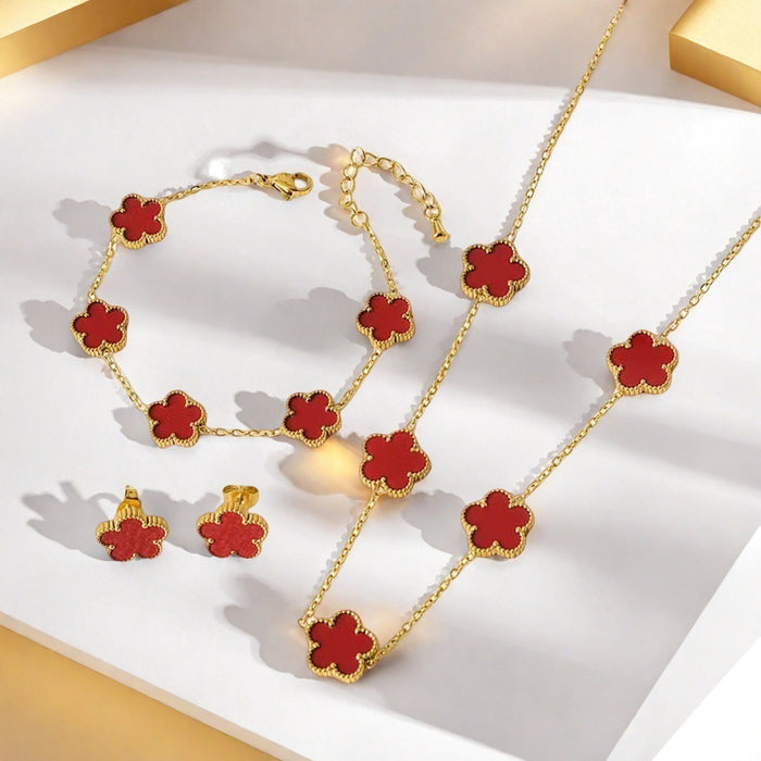 Wholesale Stainless steel clover necklace bracelet earrings