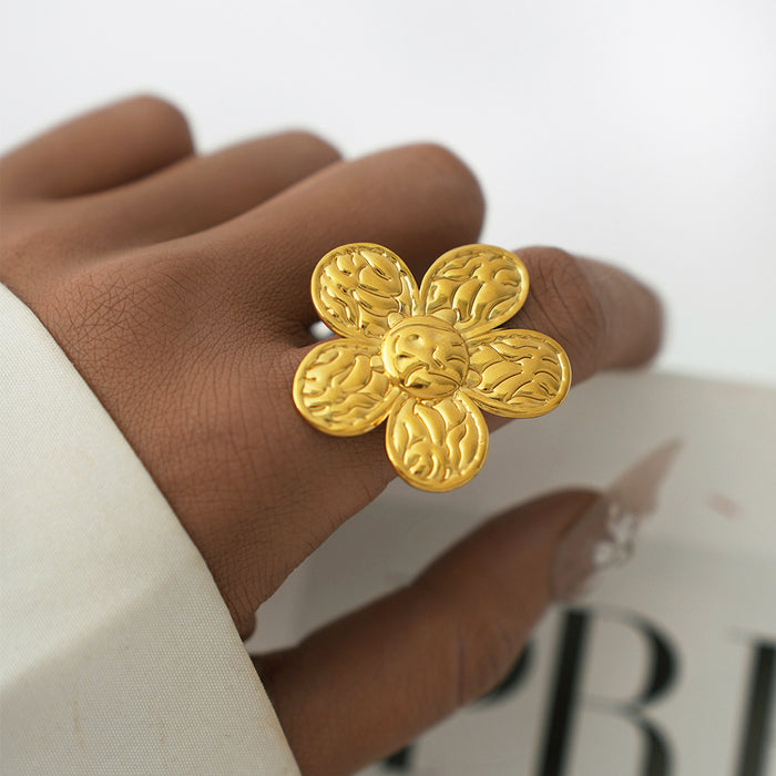 Wholesale Stainless Steel Ring Flowers 18K Gold Accessible Fashion Jewelry Women's Rings