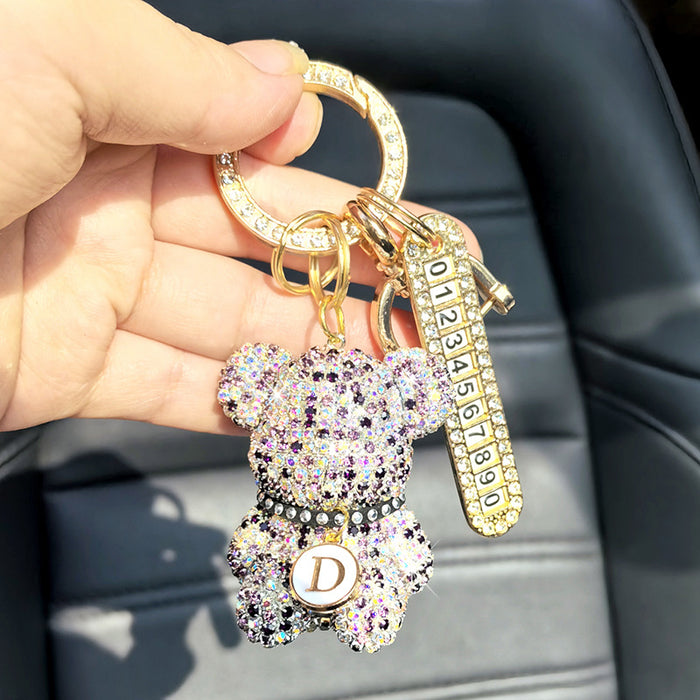 Wholesale Car Keychain Full Diamond Cartoon Violence Bear Key Chain Letter Cartoon Girl Key Pendant Gift