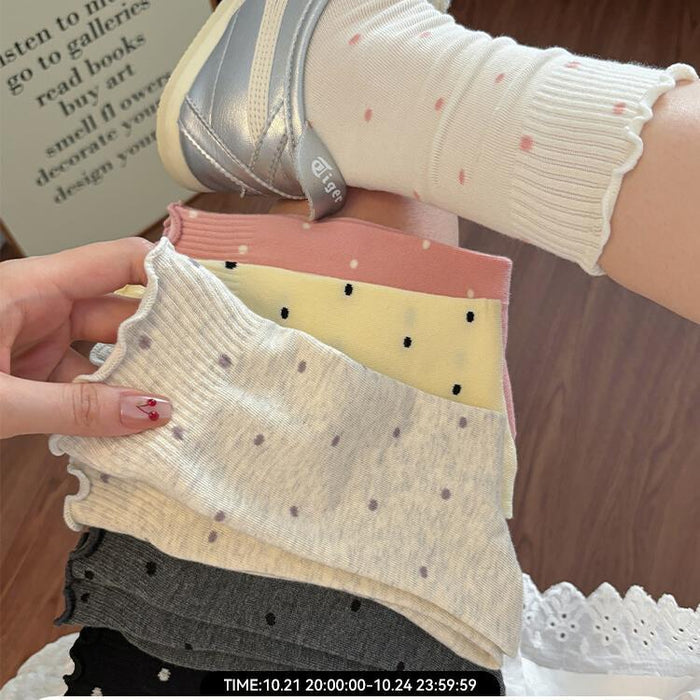 Wholesale New socks, mid tube socks, breathable polka dot lace pile socks, polka dot socks, high tube socks