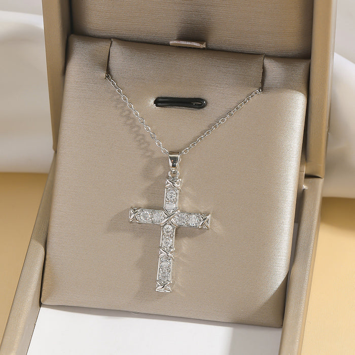 Wholesale Fashion colored zircon cross necklace, niche design accessory, collarbone chain