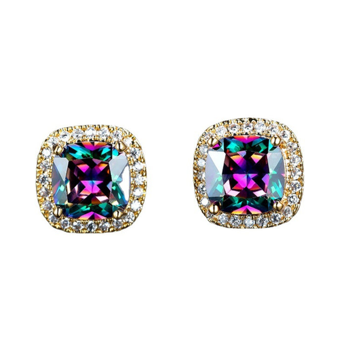 Wholesale Temperament colored diamond earrings, fashionable and niche four claw earring jewelry
